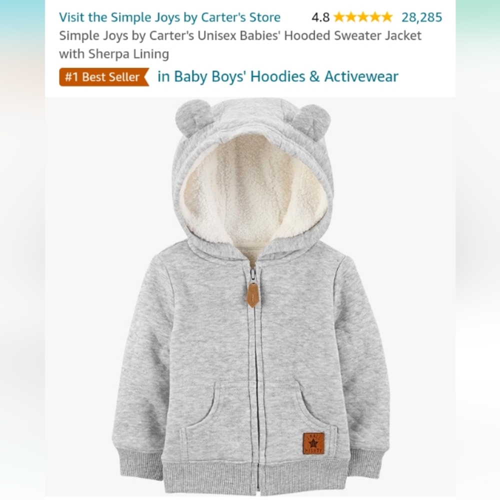 Carter's Unisex Grey Jacket w/ Sherpa lining
